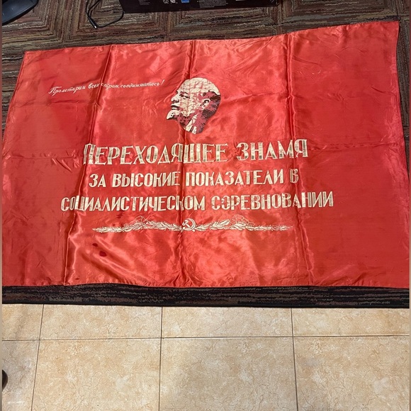 USSR Other - VTG USSR Soviet Union  Lenin Socialist Propaganda Red Banner Flag Double Sided